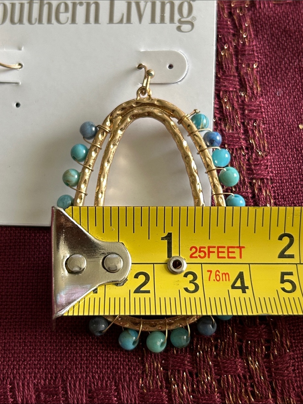 Southern Living Gold Teardrop Earrings with Turquoise and Blue Beads - Picture 7 of 7